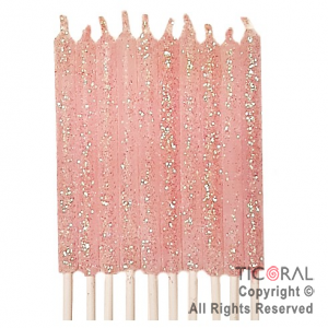 VELA LISA GIBREADA PASTEL ROSA CON PINCHE X 10